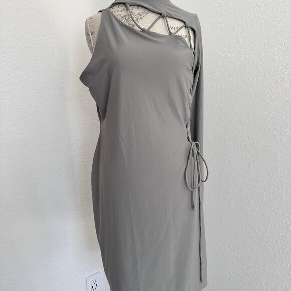 Skims Lace Up Mini Dress Women's Gray Long Sleeve One Sleeve Stretch Plus Sz 3X - Picture 2 of 6